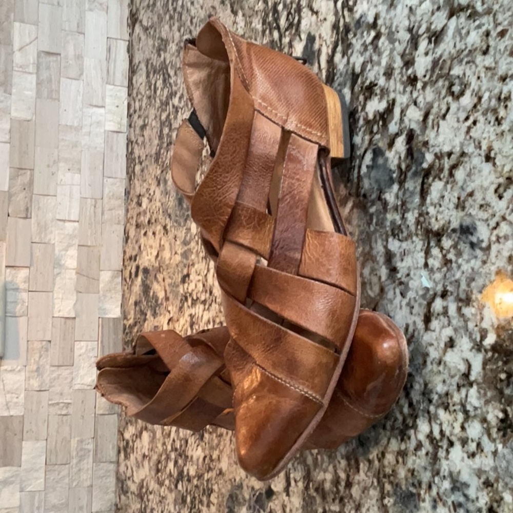 Brown Leather Flats with Adjustable Straps